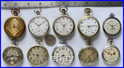 10-LOT 41 to 49mm Swiss POCKET WATCH Open Face FOR PARTS or REPAIR, not running
