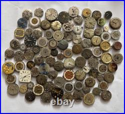 100 Vintage Watch Movements Lot Automatic Manual Mixed Brands Parts Repair Scrap