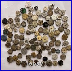 100 Vintage Watch Movements Lot Automatic Manual Mixed Brands Parts Repair Scrap