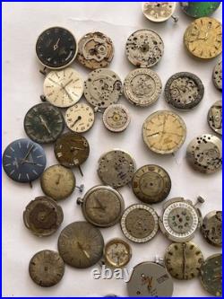 100 Vintage Watch Movements Lot Automatic Manual Mixed Brands Parts Repair Scrap