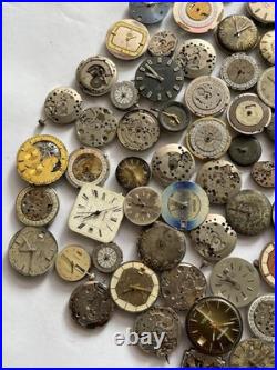 100 Vintage Watch Movements Lot Automatic Manual Mixed Brands Parts Repair Scrap
