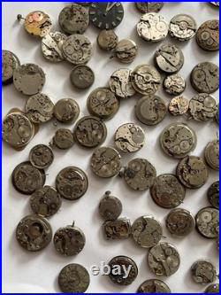 100 Vintage Watch Movements Lot Automatic Manual Mixed Brands Parts Repair Scrap