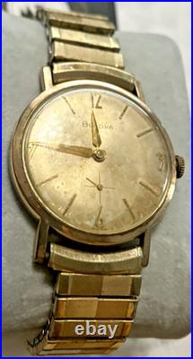 10kt RGP Bezel Vintage Bulova M6 Wind Watch For Parts or Repair Band Speidel