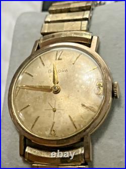 10kt RGP Bezel Vintage Bulova M6 Wind Watch For Parts or Repair Band Speidel