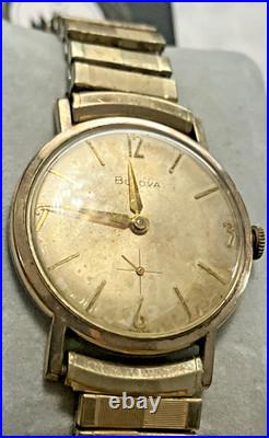 10kt RGP Bezel Vintage Bulova M6 Wind Watch For Parts or Repair Band Speidel