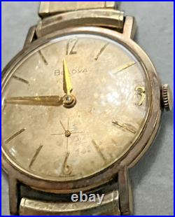 10kt RGP Bezel Vintage Bulova M6 Wind Watch For Parts or Repair Band Speidel