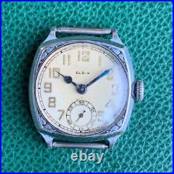 1931 Elgin Grade 485 4/0S Engraved Cushion Case Art Deco Watch for PARTS /REPAIR