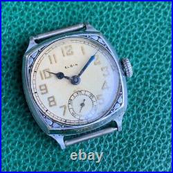 1931 Elgin Grade 485 4/0S Engraved Cushion Case Art Deco Watch for PARTS /REPAIR