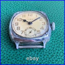 1931 Elgin Grade 485 4/0S Engraved Cushion Case Art Deco Watch for PARTS /REPAIR