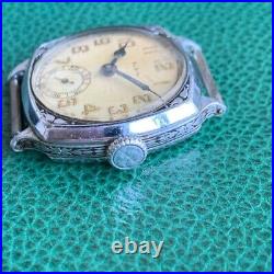 1931 Elgin Grade 485 4/0S Engraved Cushion Case Art Deco Watch for PARTS /REPAIR