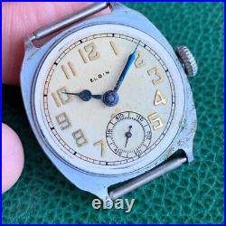 1931 Elgin Grade 485 4/0S Engraved Cushion Case Art Deco Watch for PARTS /REPAIR