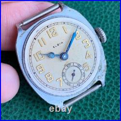 1931 Elgin Grade 485 4/0S Engraved Cushion Case Art Deco Watch for PARTS /REPAIR