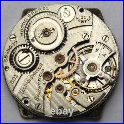 1932 Illinois Grade 601 21j 6/0s Watch MOVEMENT ONLY Vintage Parts/Repair