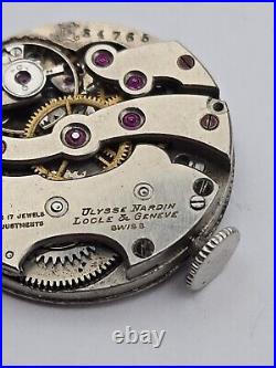 1940s Mens Ulysse Nardin Watch Movement Chronometer For Parts Repairs 24mm