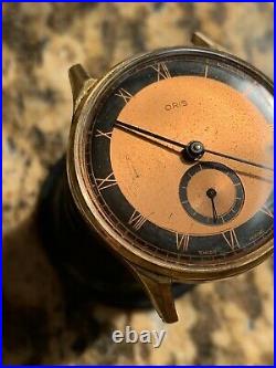 1940s Oris Bicolor Dial Mens Dress Watch GP Case 33,6mm Swiss FOR PARTS REPAIR