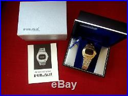 1970's Pulsar Red LED 14k Gold Filled Watch+ 2 Time Set Magnets, parts or repair
