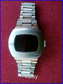 1970's Pulsar Red LED 14k Gold Filled Watch+ 2 Time Set Magnets, parts or repair