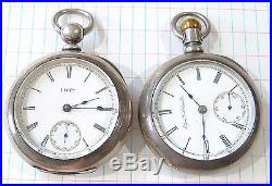2 Antique Coin Silver Case 18s Pocket Watch Lot Repair Parts Illinois Elgin