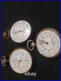 3 military chronograph pocket watch for parts or repairs