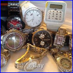 33 Watch Lot Invicta Fossil Nixon Zodiac & More- For Parts Repair + 6 Slot Box