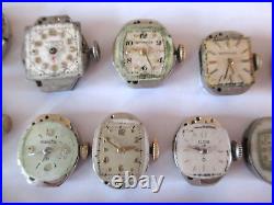 34-antique Vintage Ladies-watch-movements-parts-repair Lot-jewels-croton-bulova