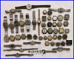 50 Vintage Scrap Watches Lot Mixed Brands Parts Repair Automatic Manual Swiss