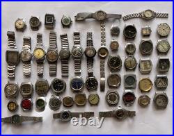 50 Vintage Scrap Watches Lot Mixed Brands Parts Repair Automatic Manual Swiss