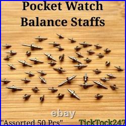 50x POCKET WATCH BALANCE STAFFS vintage spares/parts mixed lot watchmaker repair