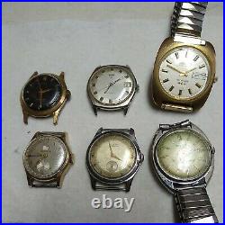 6 Vintage Watch Lot Benrus, Elgin, Gruen Waltham, Etc Parts Repair