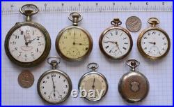7-LOT Antique POCKET WATCH Swiss Manual Wind NICKEL CASES AS IS PARTS or REPAIR