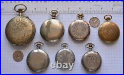 7-LOT Antique POCKET WATCH Swiss Manual Wind NICKEL CASES AS IS PARTS or REPAIR