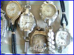 8 Vintage Ladies Watch Lot Bulova Elgin Gruen Central Westfield for Repair Parts