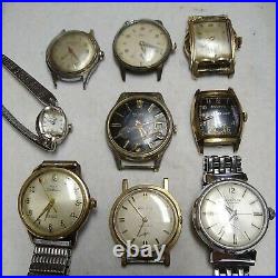 9 Vintage Watch Lot Benrus, Bulova, Gruen Waltham, Etc Parts Repair