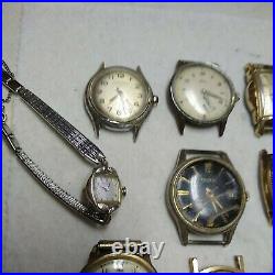 9 Vintage Watch Lot Benrus, Bulova, Gruen Waltham, Etc Parts Repair