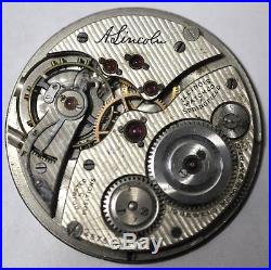 A. Lincoln Illinois Pocket Watch Movement Adjust 5 Positions 4 Parts/repairs #w77