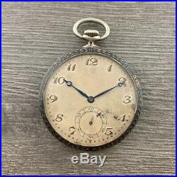 Antique 1880's Swiss Niello Silver. 800 Open Face Pocket Watch Parts Repair