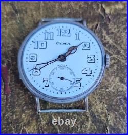 Antique Cyma WWI Trench Watch 7J Base Metal Round Wire Lugs For Parts/Repair