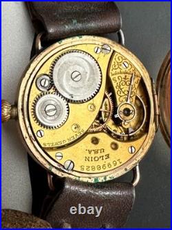 Antique Elgin Gold Filled Engraved Case Trench Watch Parts or Repair