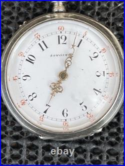 Antique Longines Pocket Watch 8j 35mm Silver Embossed Case 44681 Parts Repair