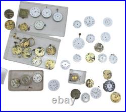 Antique Pocket Watch Repair Lot Porcelain Dials Movements Parts Student Project