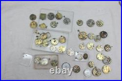 Antique Pocket Watch Repair Lot Porcelain Dials Movements Parts Student Project