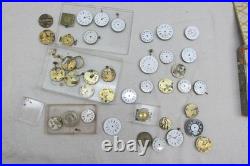 Antique Pocket Watch Repair Lot Porcelain Dials Movements Parts Student Project