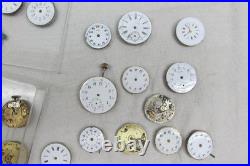 Antique Pocket Watch Repair Lot Porcelain Dials Movements Parts Student Project