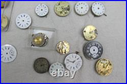 Antique Pocket Watch Repair Lot Porcelain Dials Movements Parts Student Project