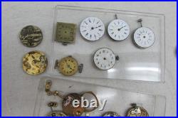 Antique Pocket Watch Repair Lot Porcelain Dials Movements Parts Student Project
