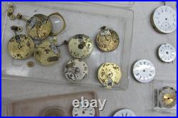 Antique Pocket Watch Repair Lot Porcelain Dials Movements Parts Student Project