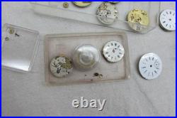 Antique Pocket Watch Repair Lot Porcelain Dials Movements Parts Student Project