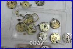 Antique Pocket Watch Repair Lot Porcelain Dials Movements Parts Student Project