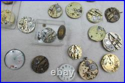 Antique Pocket Watch Repair Lot Porcelain Dials Movements Parts Student Project