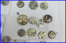 Antique Pocket Watch Repair Lot Porcelain Dials Movements Parts Student Project